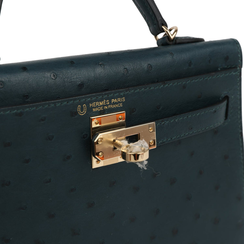 Hermes Special Order (HSS) Kelly Sellier 20 Vert Cypres Verso Ostrich Permabrass Hardware - Image 8
