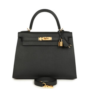 Hermes Kelly Sellier 28 Black Epsom Gold Hardware
