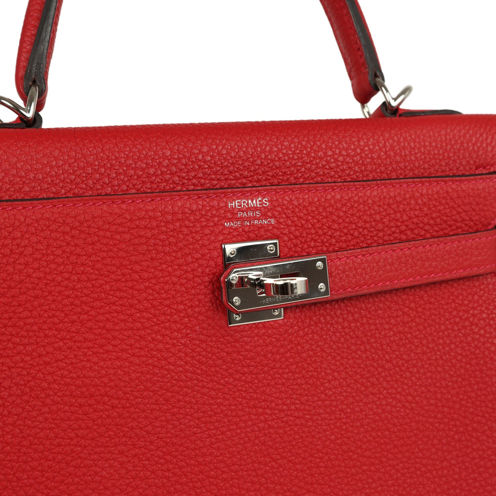 Pre-owned Hermes Kelly Retourne 25 Rouge Casaque Togo Palladium Hardware - Image 8