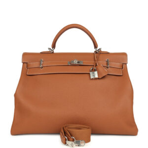 Hermes Kelly Voyage 50 Gold Clemence Palladium Hardware