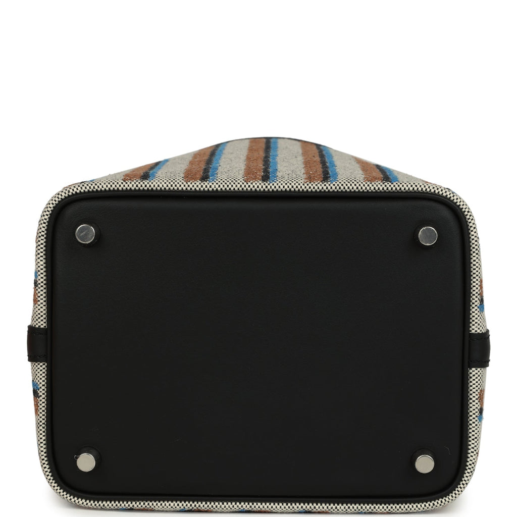 Hermes Stripe Picotin Lock 18 Black Swift and Ecru, Bleu, Black and Fauve Toile H Canvas Palladium Hardware - Image 7
