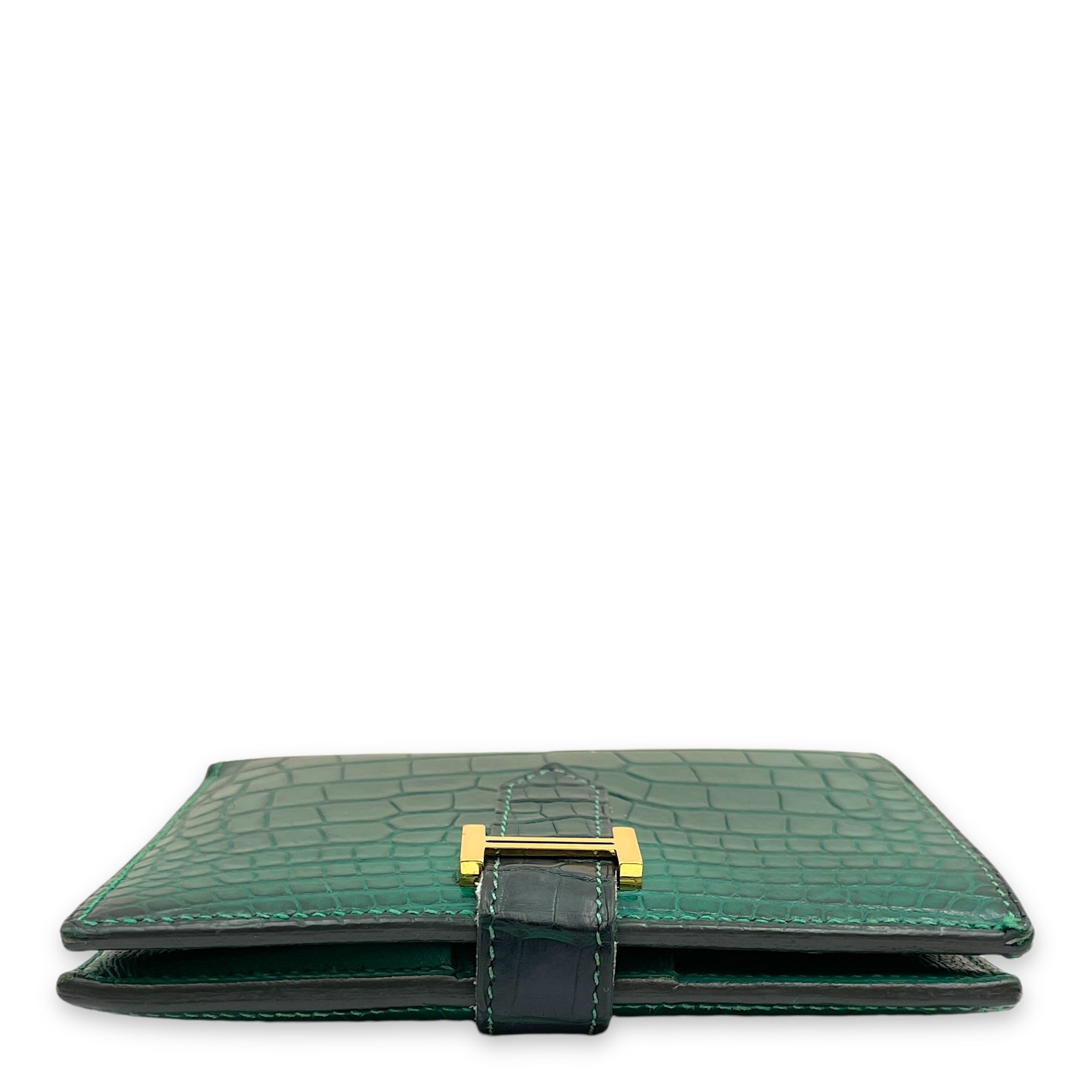 Bearn Compact Malachite Wallet in Matte Alligator, Gold hardware - Image 6