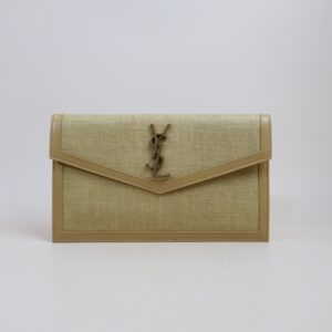 YSL Beige Micro Raffia Uptown Pouch