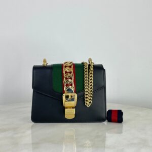 Gucci Black Web Ophidia Sylvie Mini Bag W/ Chain