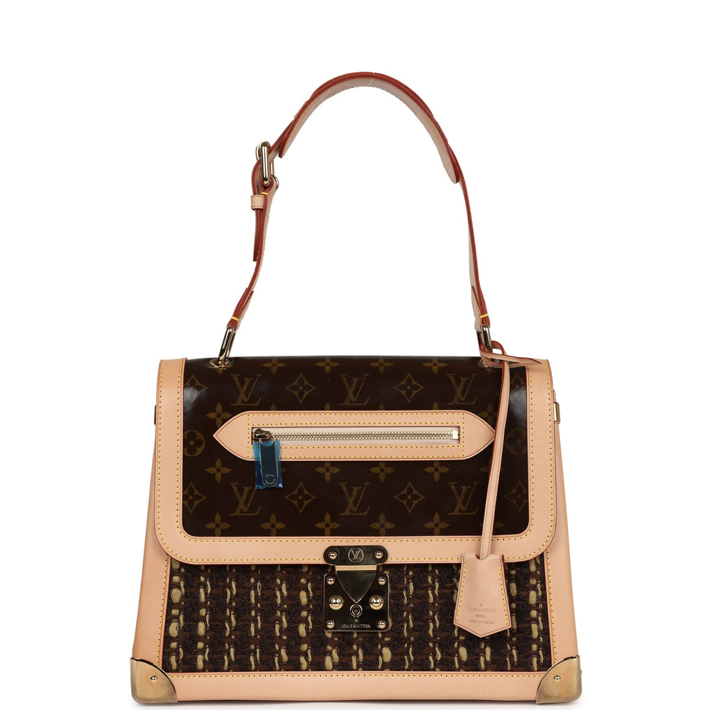 Vintage Louis Vuitton Tweedy Zip GM Brown Monogram Vinyl and Tweed Gold Hardware - Image 8