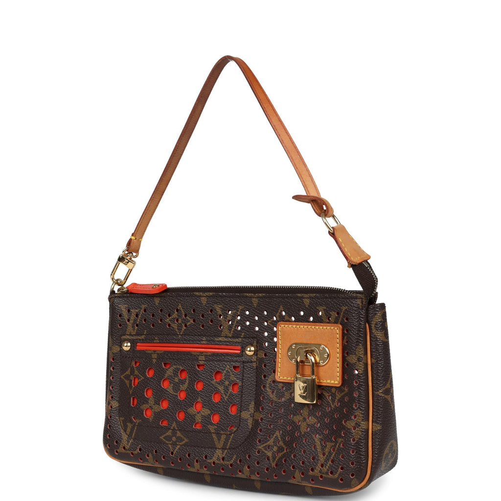 Vintage Louis Vuitton Perforated Pochette Accessories Orange Monogram Gold Hardware - Image 6