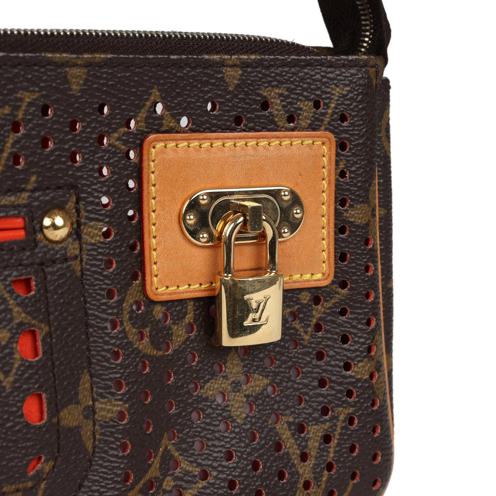 Vintage Louis Vuitton Perforated Pochette Accessories Orange Monogram Gold Hardware - Image 8