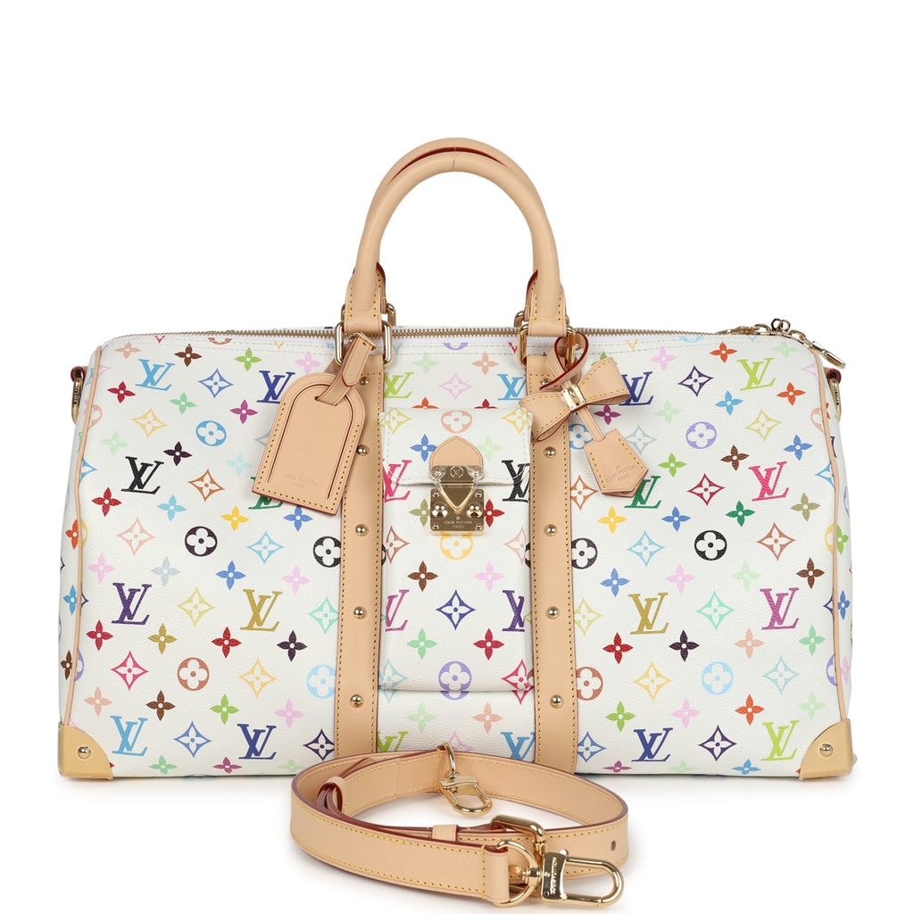 Louis Vuitton X Murakami Keepall Bandouliere 45 White Monogram Multicolored Gold Hardware