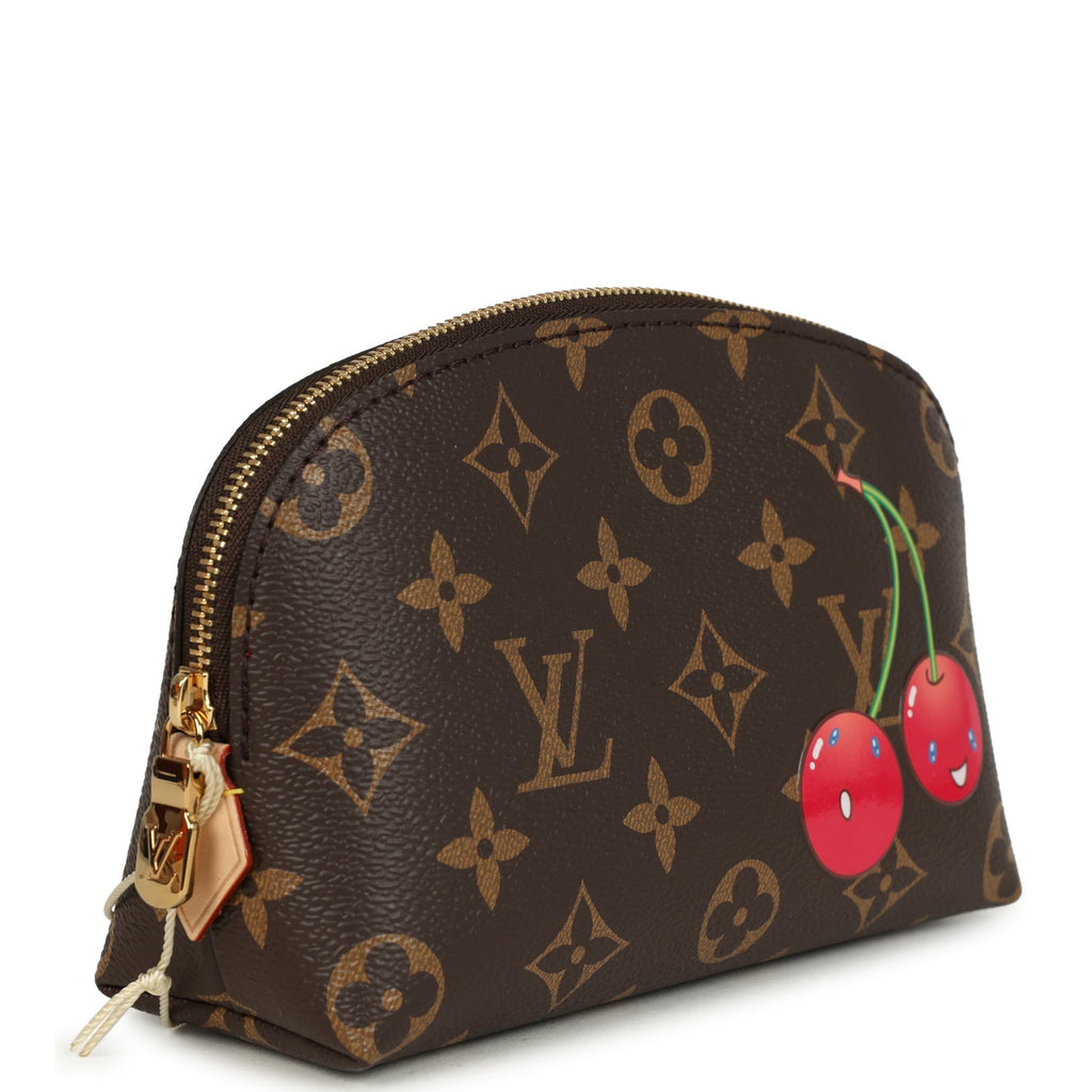 Louis Vuitton X Takashi Murakami Cherry Cosmetic Pouch Brown Monogram Gold Hardware - Image 3