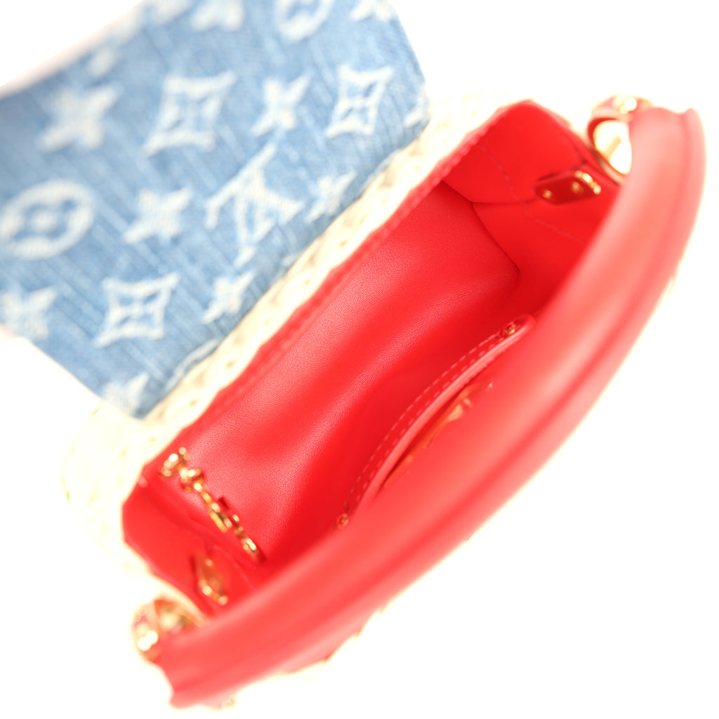 Louis Vuitton X Takashi Murakami Capucines Mini Red and Blue Monogram Cherry Denim and Rattan Wicker Gold Hardware - Image 9