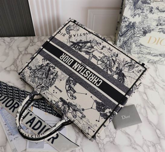 Large Dior Book Tote Latte Toile de Jouy Zodiac Embroidery - DB039 - Image 8