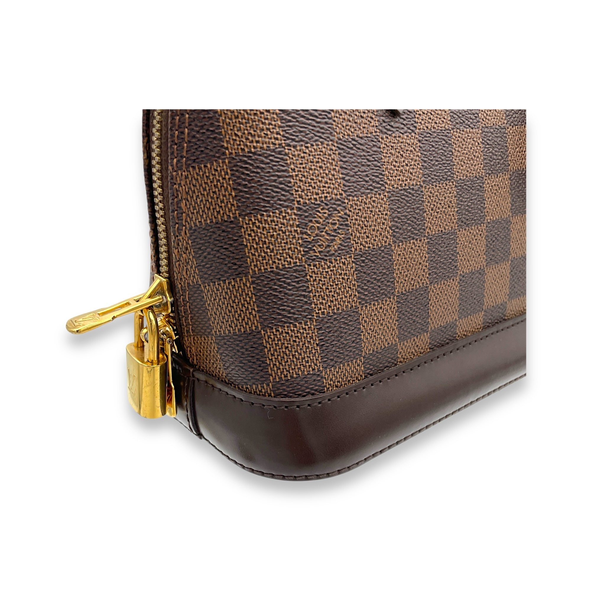 Alma BB Damier Ebene Top Handle Bag in Coated Canvas, Gold hardware - Image 11