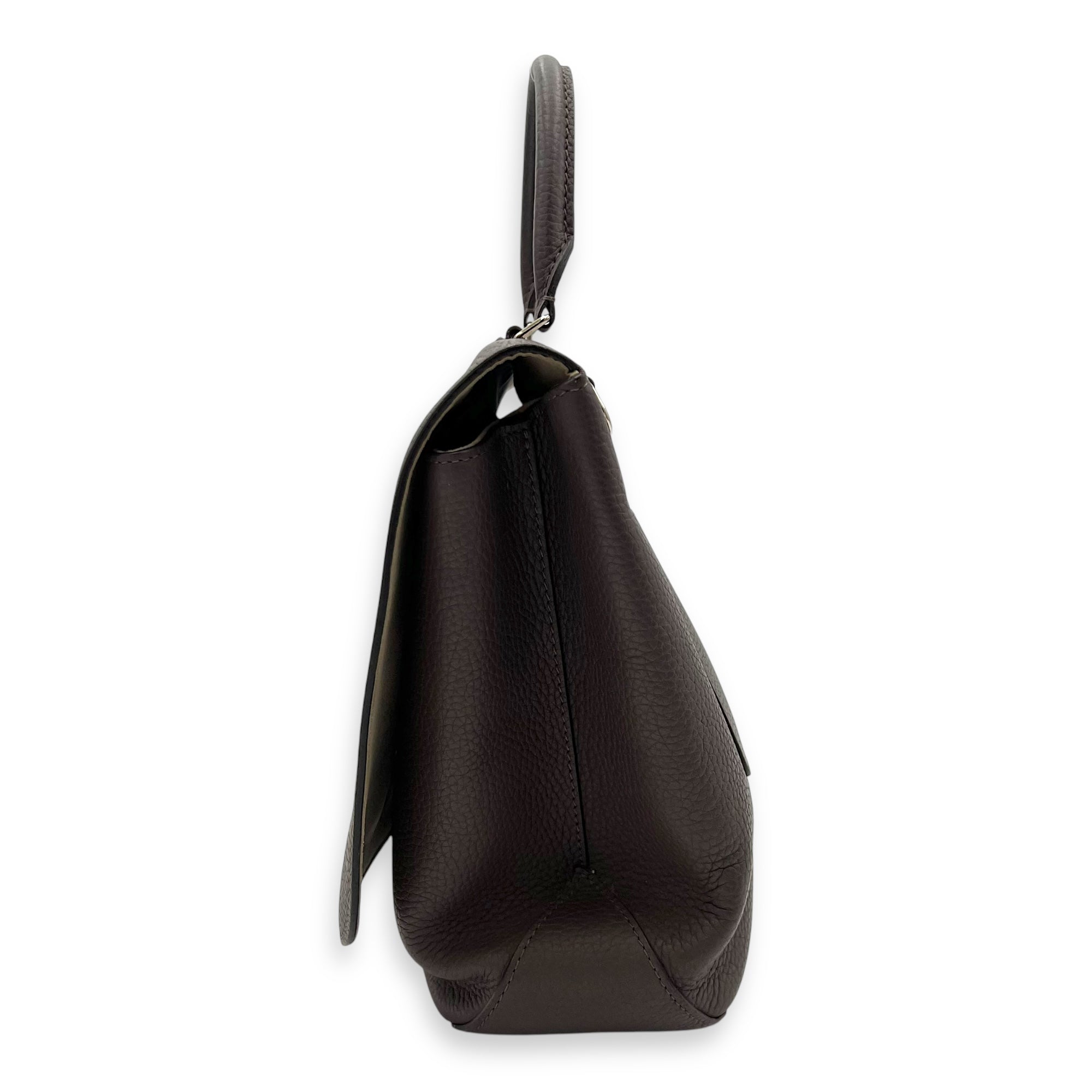 Volta Top Handle Bag Brown in Taurillon Leather, Silver hardware - Image 4