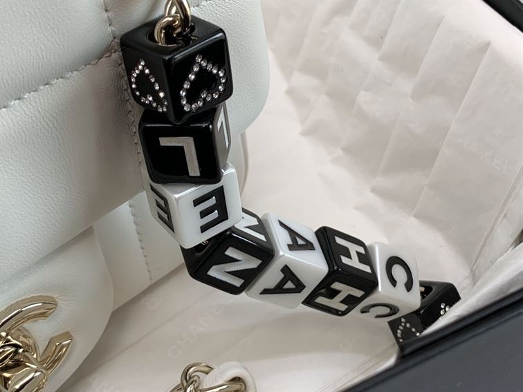 Mini Flap Bag Lambskin Gold-Tone Metal White - Image 6