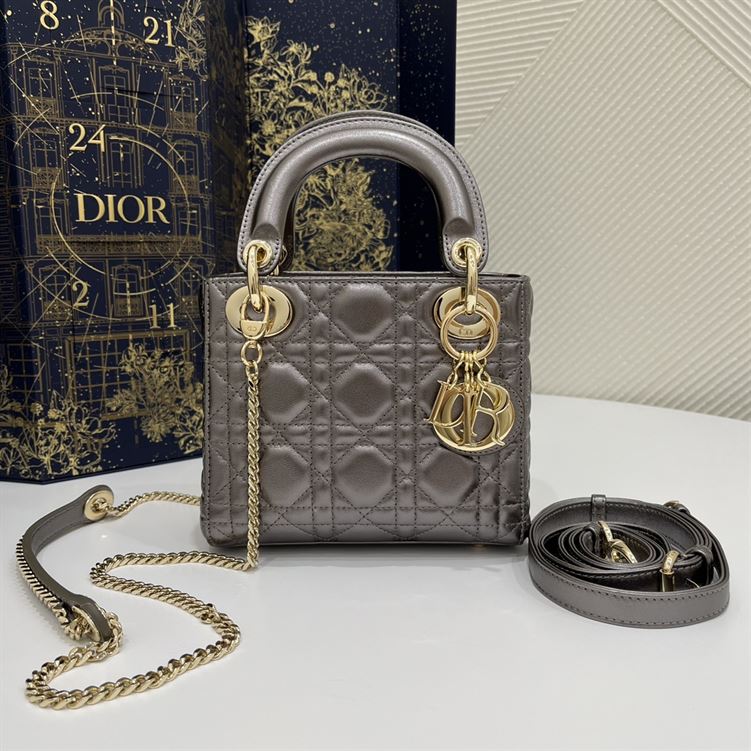Mini Lady Dior Bag Metallic Grey - Image 3