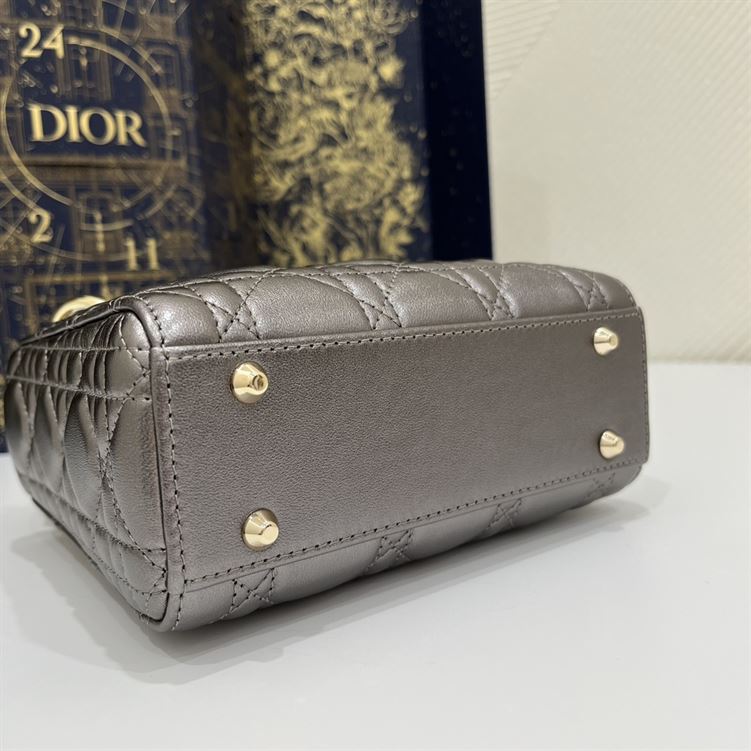 Mini Lady Dior Bag Metallic Grey - Image 7