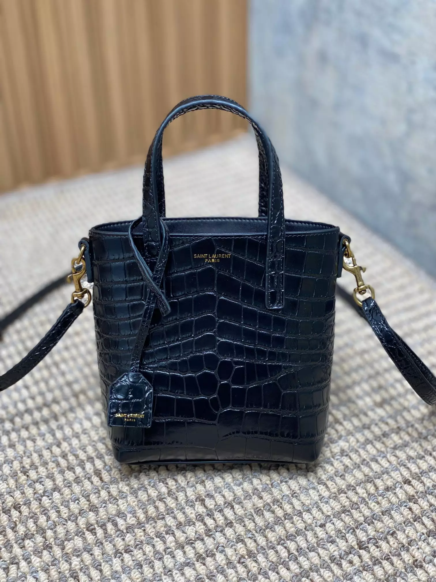 Mini Toy Shopping Saint Laurent in Crocodile-Embossed Leather - Image 3
