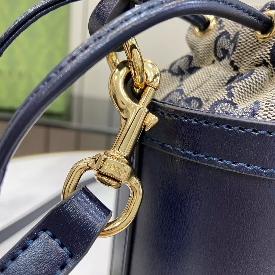 Ophidia Mini Bucket Bag in Dark Blue Leather - Repbags.ru - Image 7