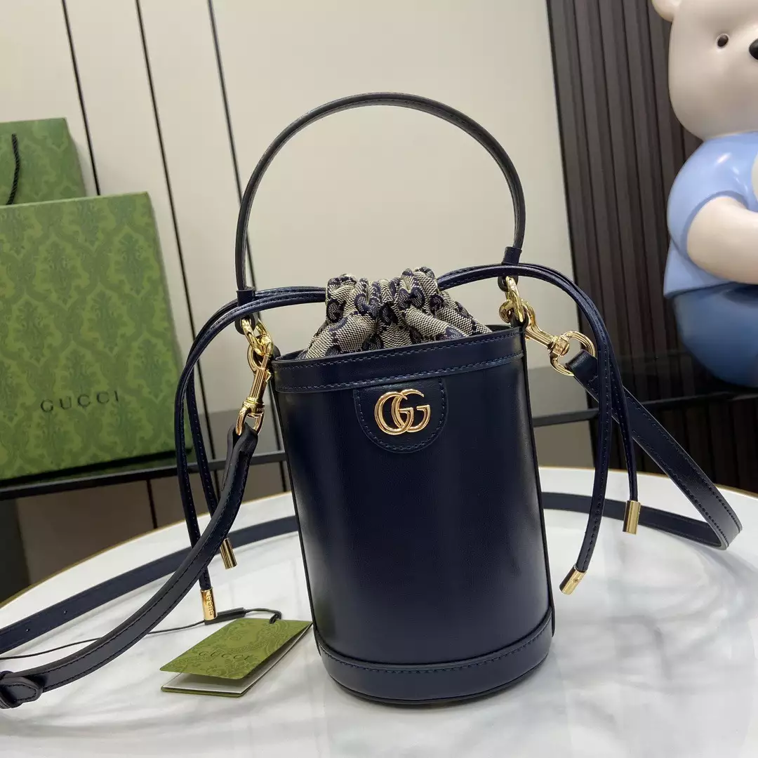 Ophidia Mini Bucket Bag in Dark Blue Leather - Repbags.ru - Image 3