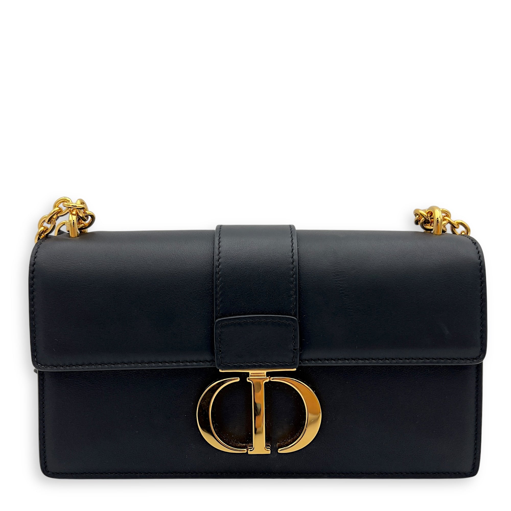 30 Montaigne East West Black Shoulder Bag in Calfskin, Gold hardware