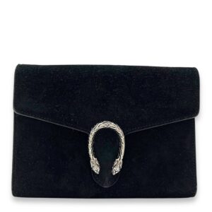 Dionysus Black Wallet On Chain in Suede Leather, Ruthenium hardware