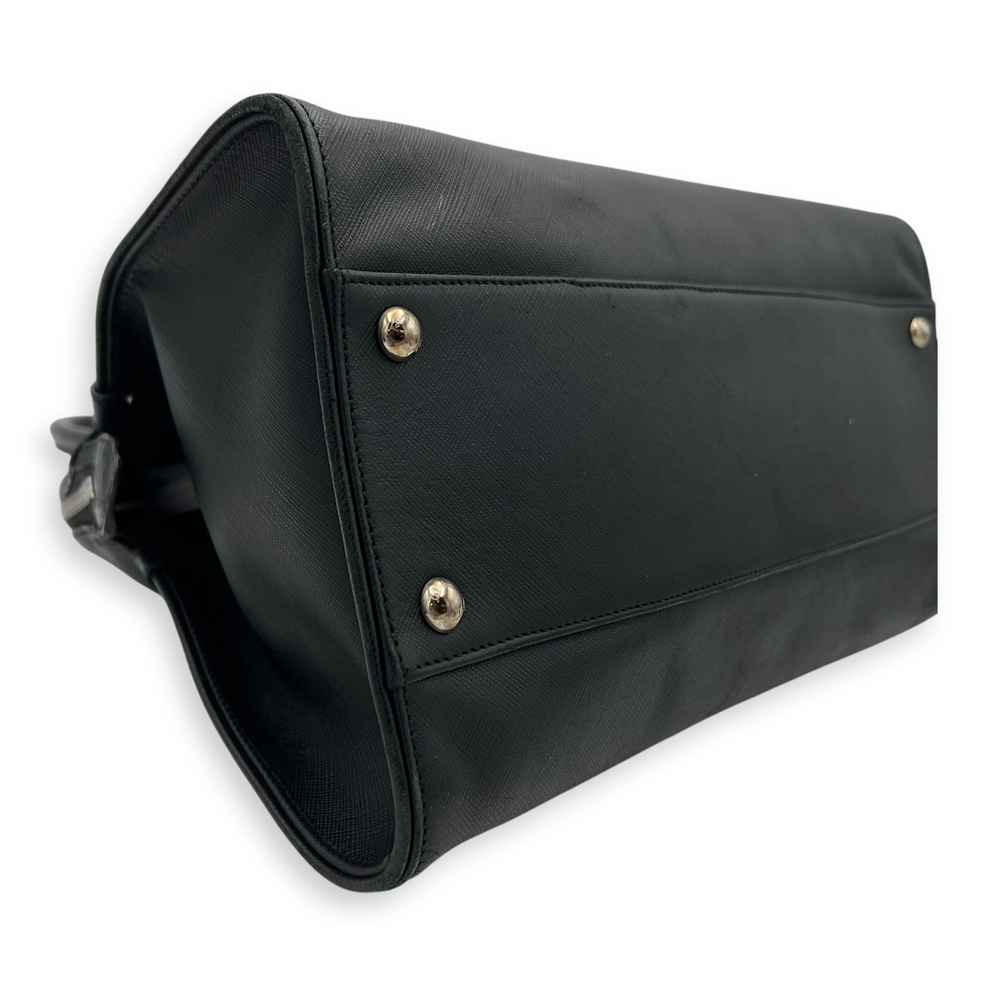 Darina Black Top Handle Bag in Calfskin, Silver hardware - Image 17