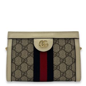 Ophidia Mini White Shoulder Bag in Coated Canvas, Gold hardware