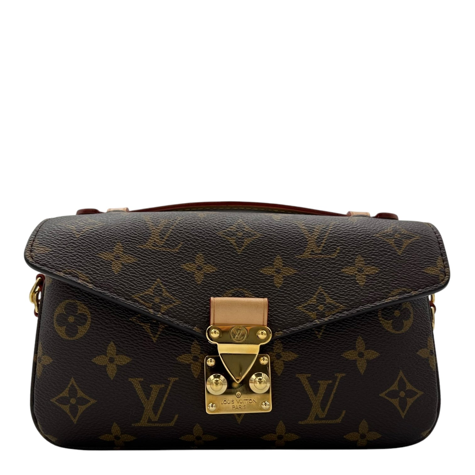 Metis East West Brown Crossbody Bag in Monogram Coated Canvas, Gold hardware