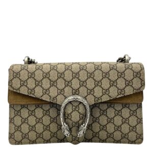 Dionysus Shoulder Bag Small Brown in Coated Canvas, Silver hardware