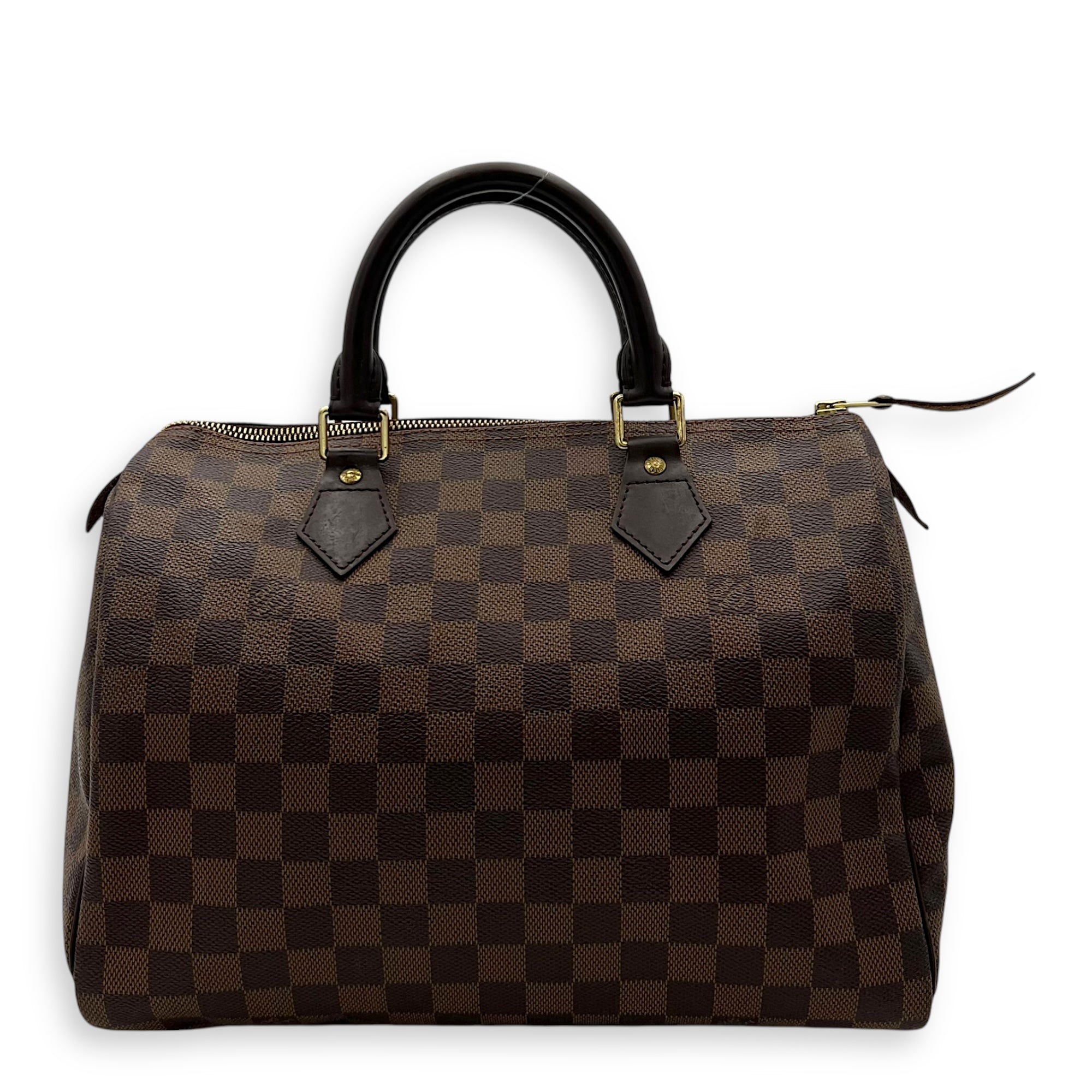 Speedy 30 Damier Ebene Top Handle Bag in Coated Canvas, Gold hardware