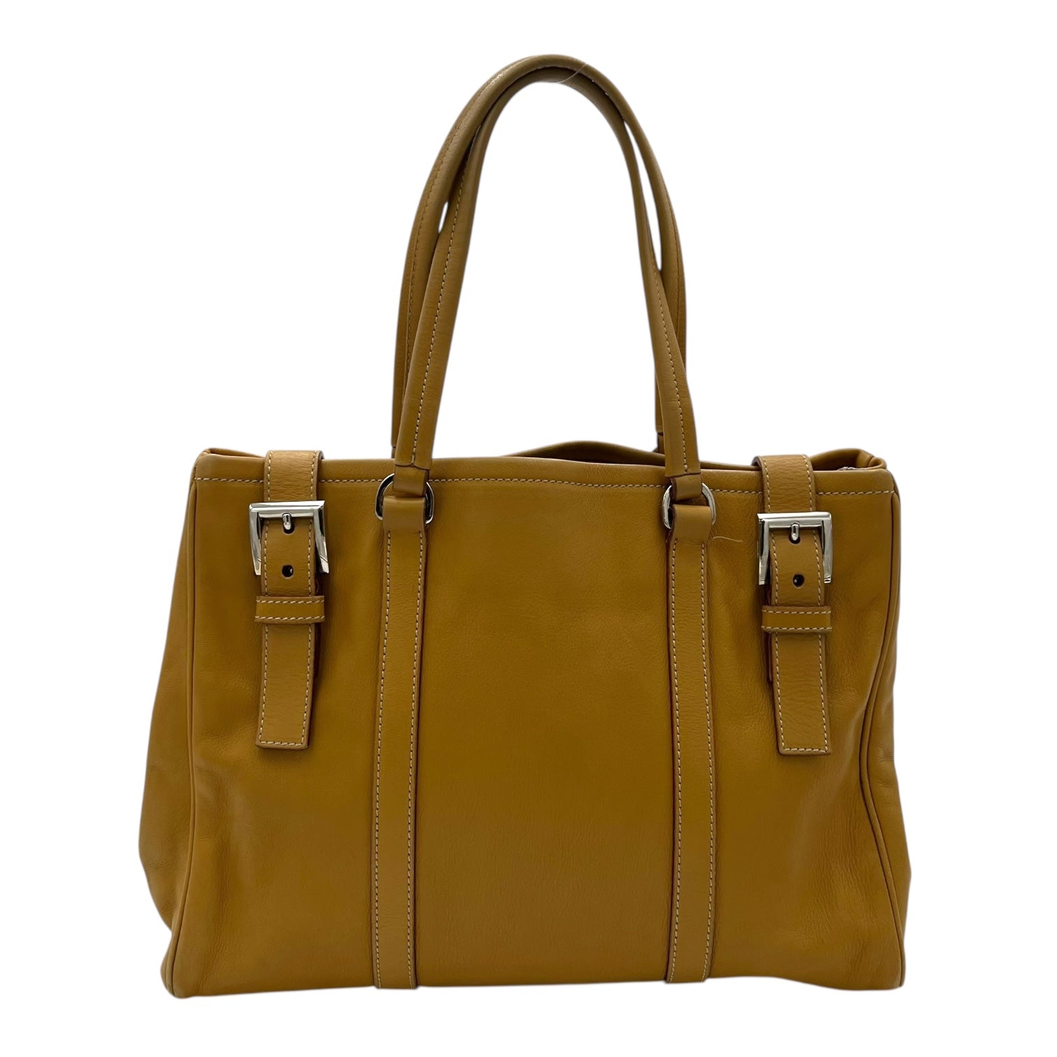 Buckle Yellow Shoulder Bag in Calfskin, Silver hardware