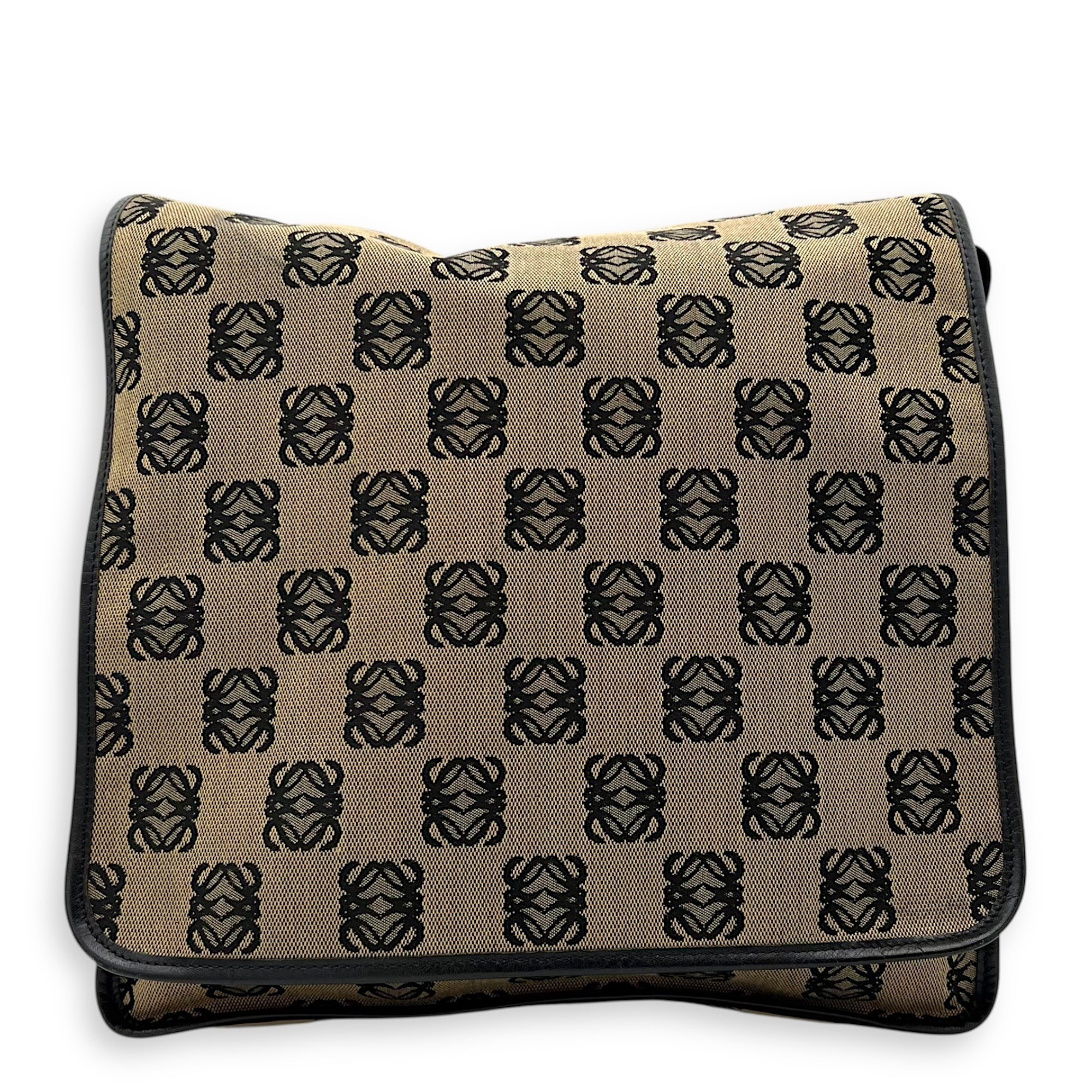 Anagram Crossbody Bag Brown in Jacquard, Silver hardware