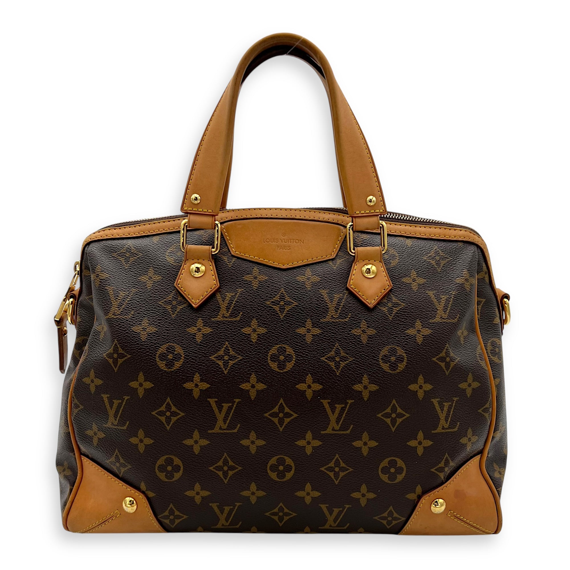 Estrella Top Handle Bag Brown in Monogram Coated Canvas, Gold hardware