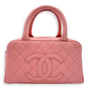 Bowling Pink Top Handle Bag in Caviar Leather, Gold hardware
