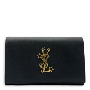 Star Monogram Black Wallet On Chain in Calfskin, Gold hardware