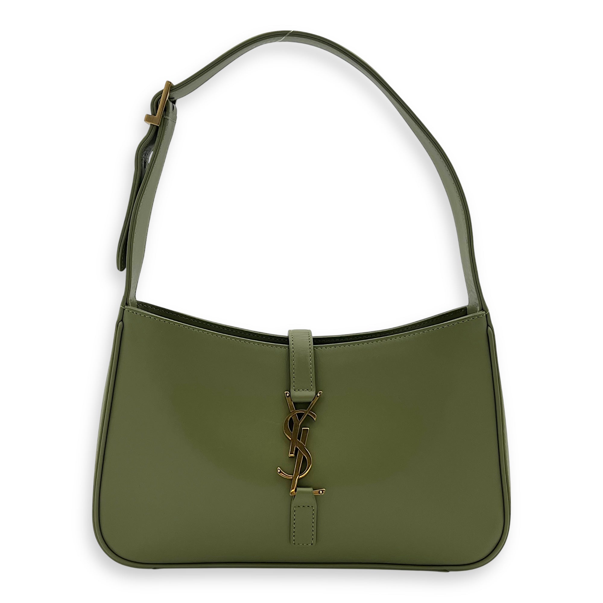Le 5 A 7 Shoulder Bag Green in Calfskin, Gold hardware