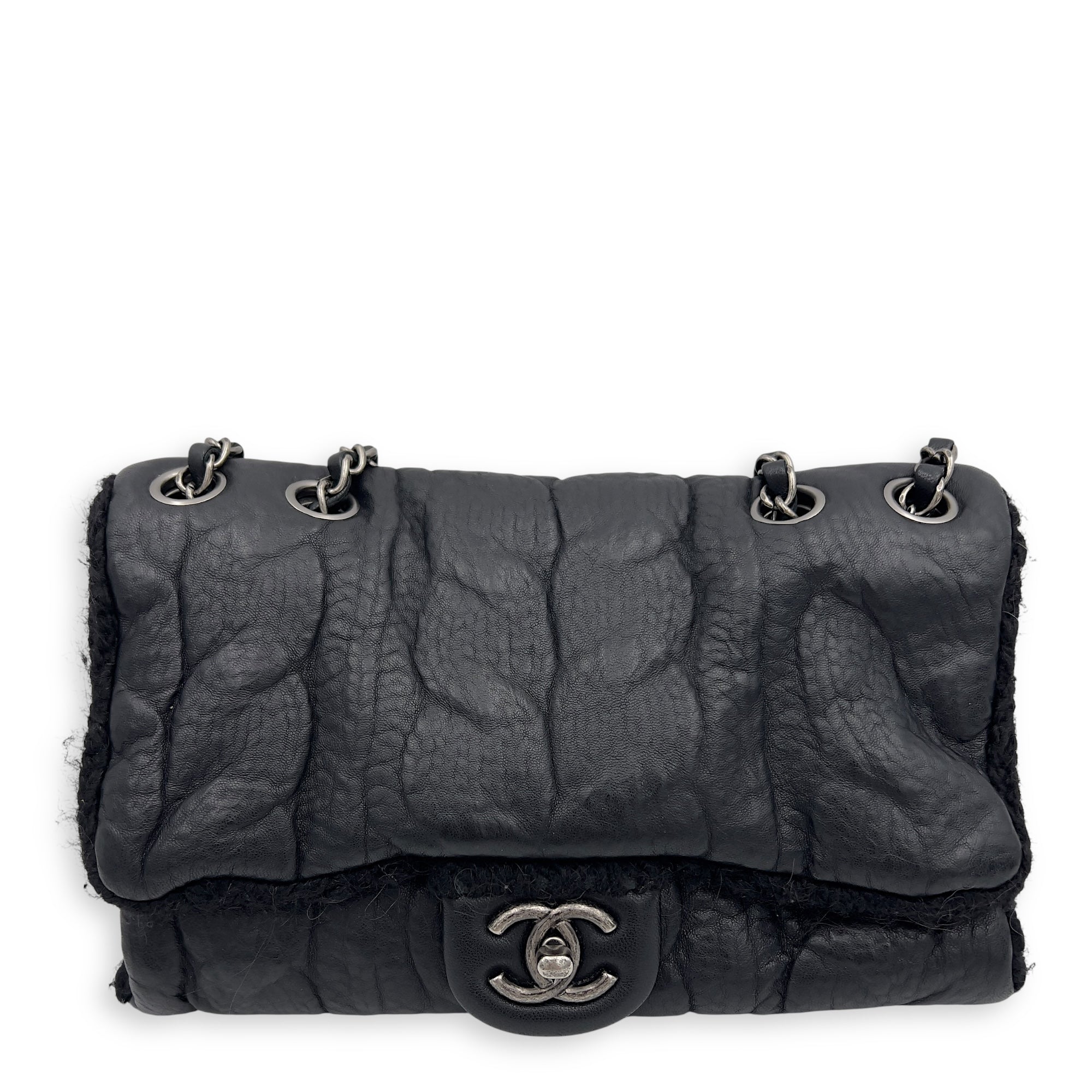 Paris Edinburgh Chic Knit Shoulder Bag Black in Calfskin, Silver hardware