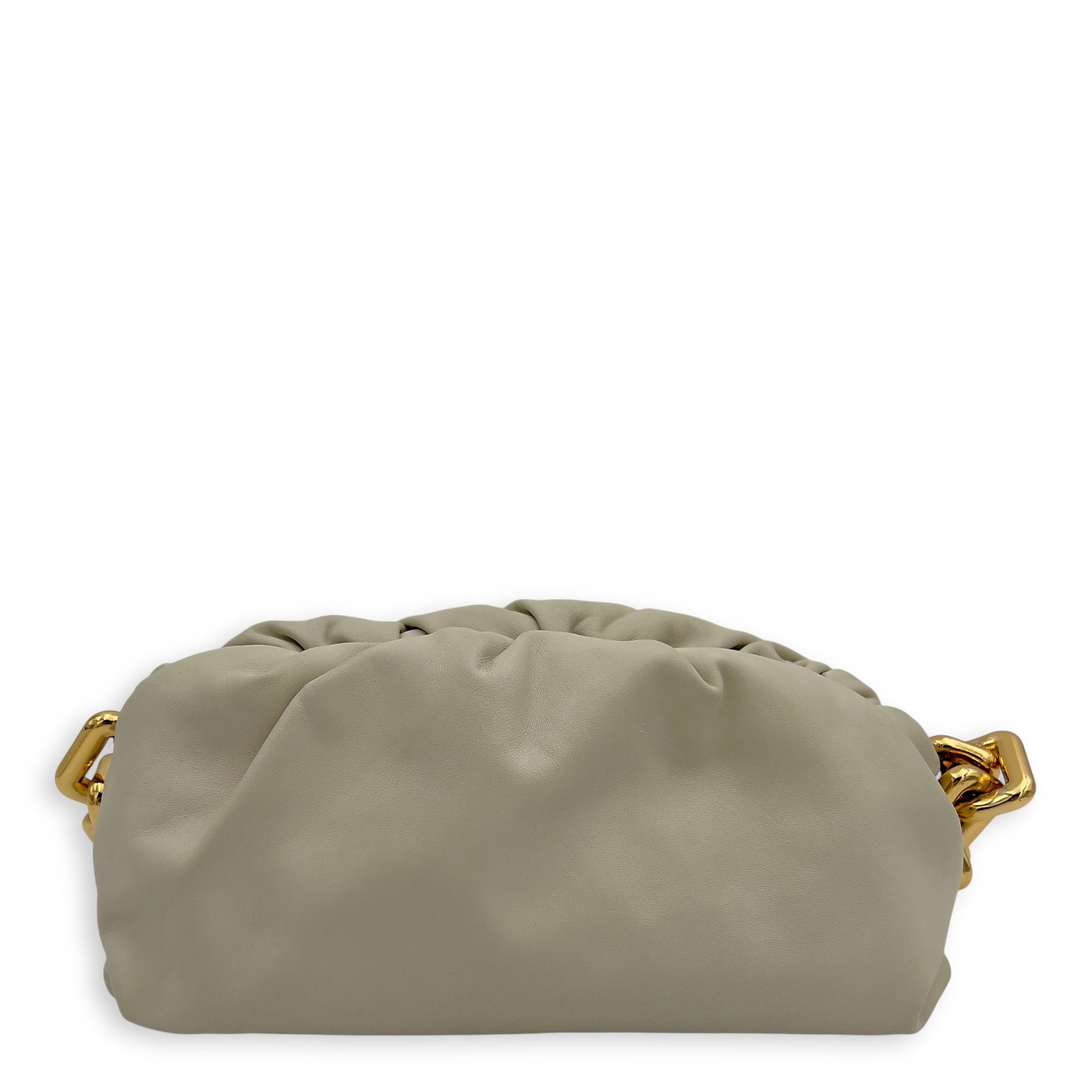 Chain Pouch Shoulder Bag Beige in Calfskin, Gold hardware