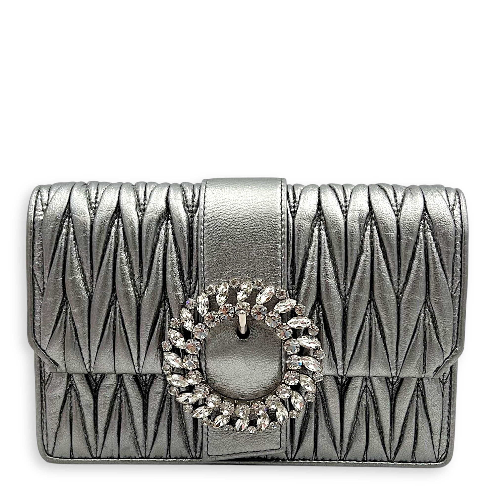 Matelassé Crossbody Bag Silver in Lambskin, Silver hardware