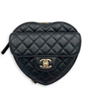 Heart Crossbody Bag Black in Lambskin, Gold hardware