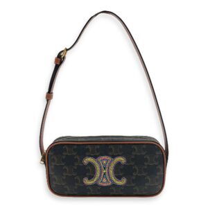 Triomphe Shoulder Bag Brown in Coated Canvas, Gold hardware