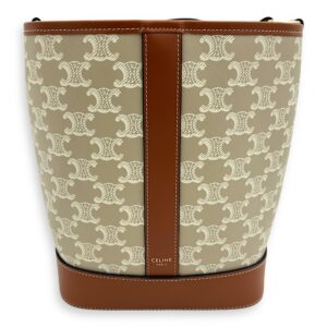 Triomphe Bucket Bag Grey in Coated Canvas, Gold hardware