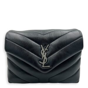 Loulou Toy Black Crossbody Bag in Calfskin, Silver hardware