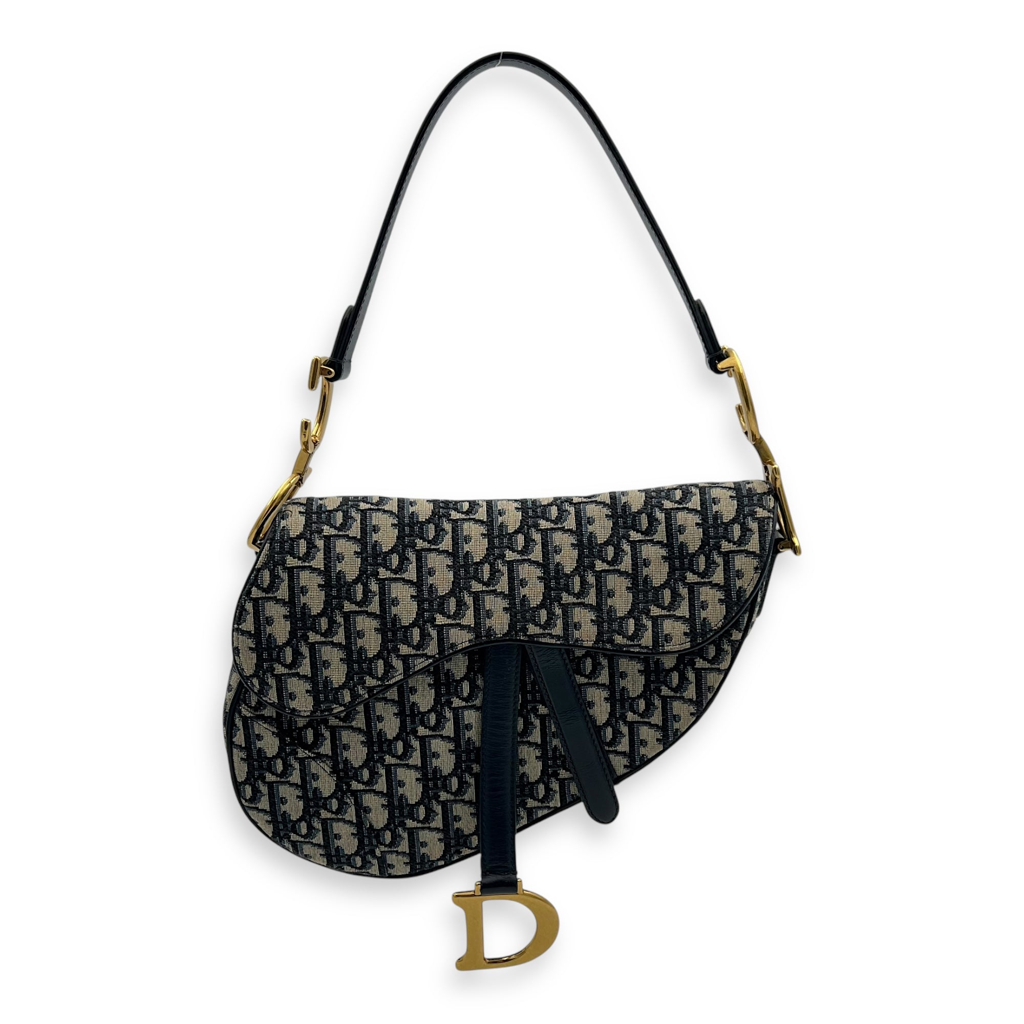 Saddle Shoulder Bag Blue in Jacquard, Gold hardware