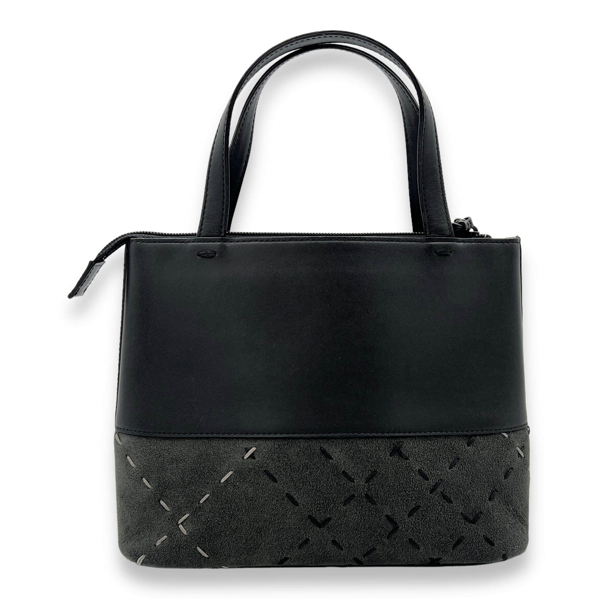 Logo Black Top Handle Bag in Calfskin and Suede, Silver hardware - Image 3