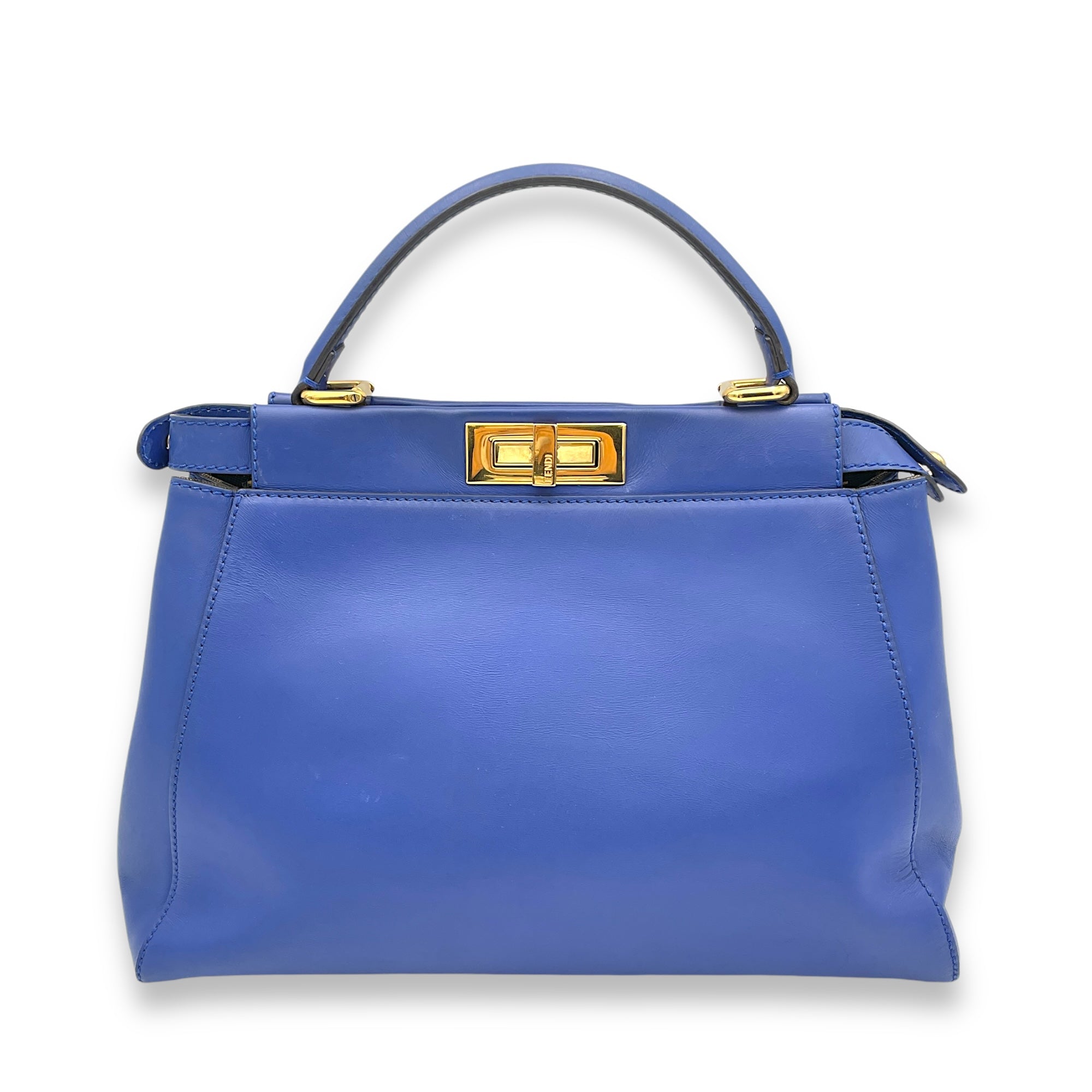 Peekaboo Medium Blue Top Handle Bag in Calfskin, Gold hardware - Image 3