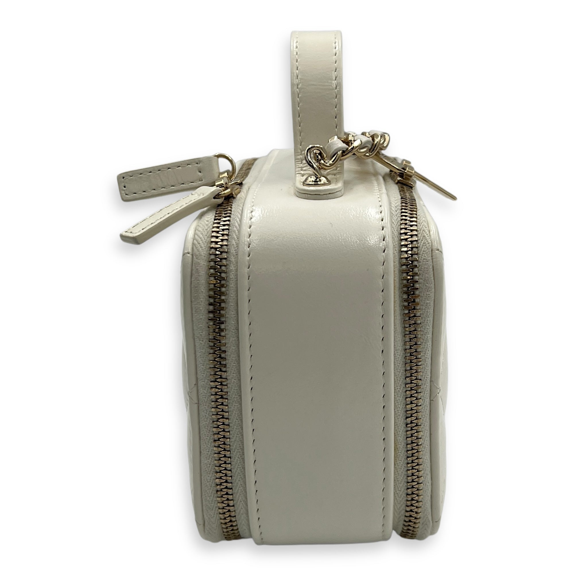 Vanity Top Handle Bag White in Calfskin, Gold hardware - Image 3