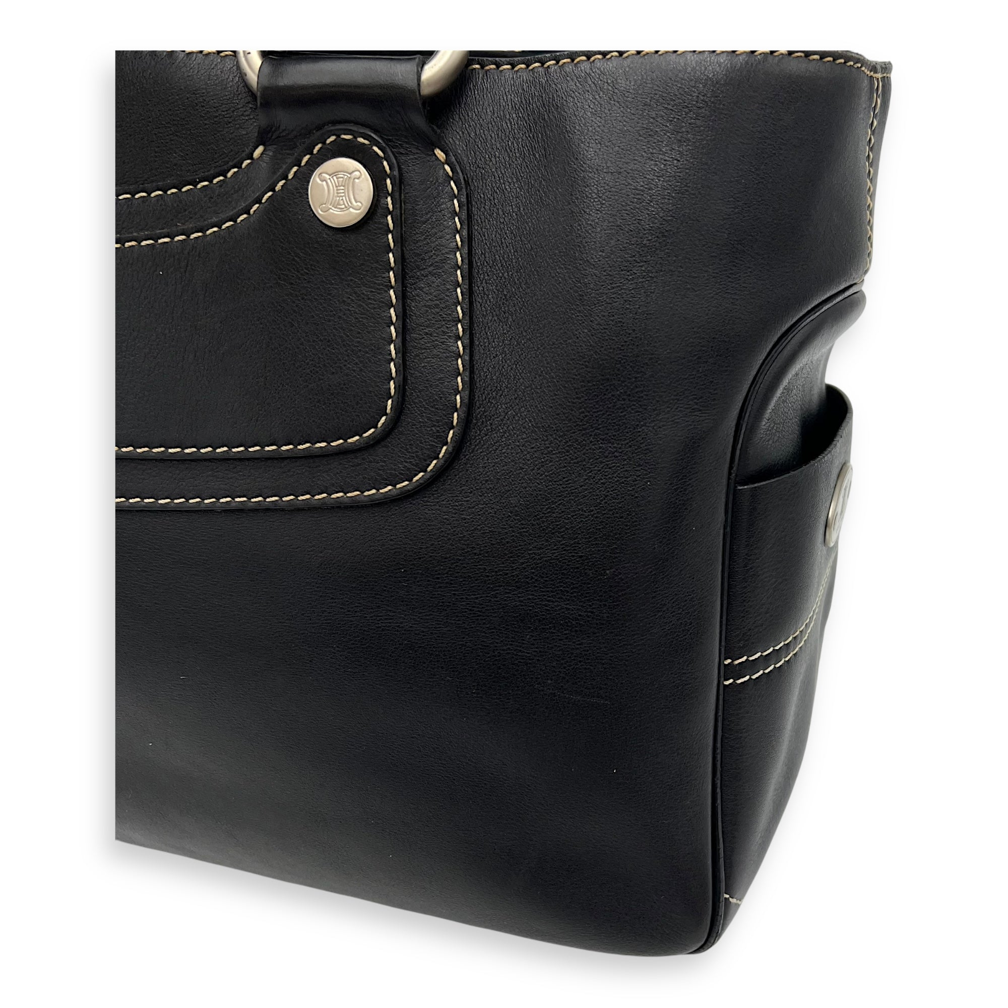 Boogie Black Top Handle Bag in Calfskin, Silver hardware - Image 14