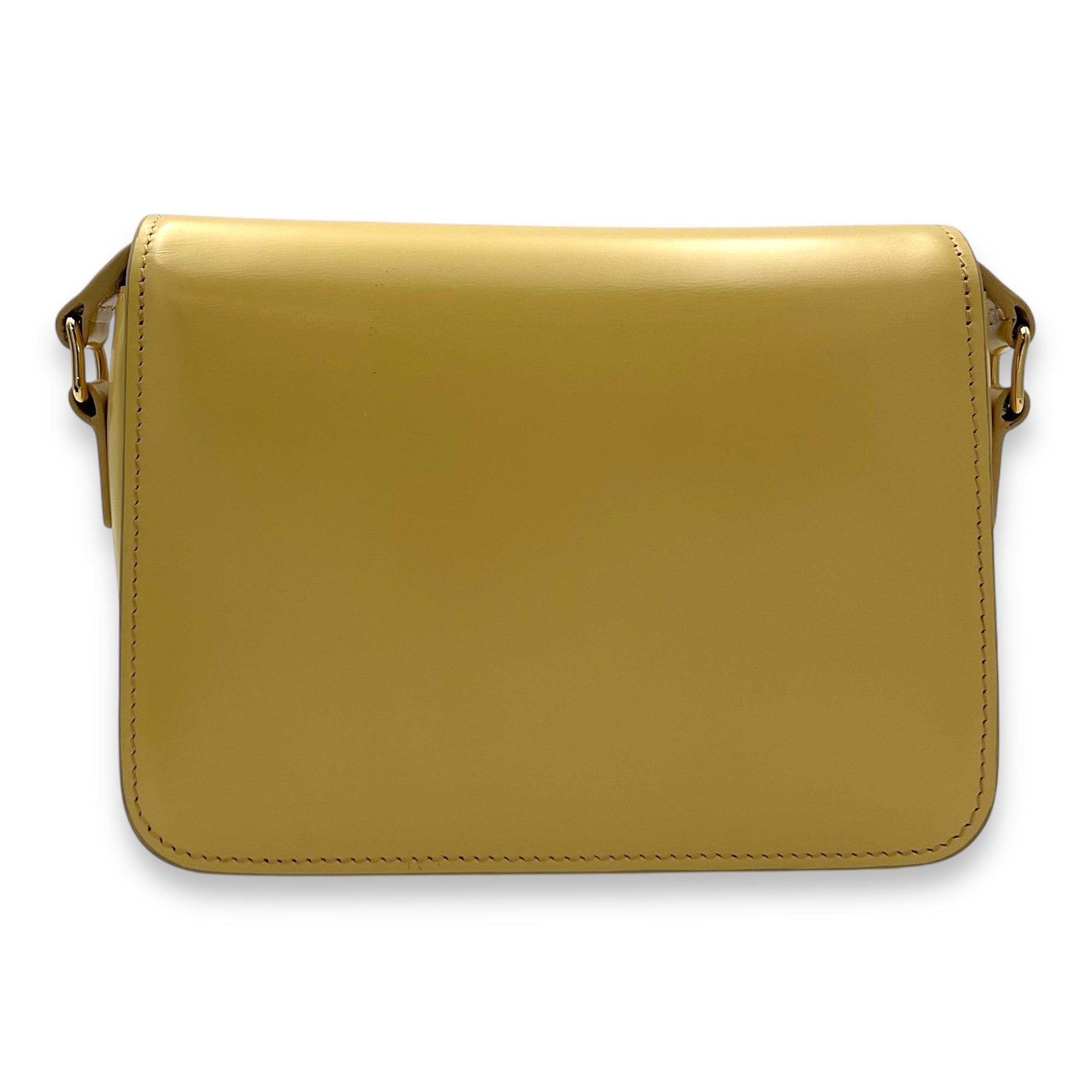 Triomphe Crossbody Bag Teen Yellow in Calfskin, Gold hardware - Image 3