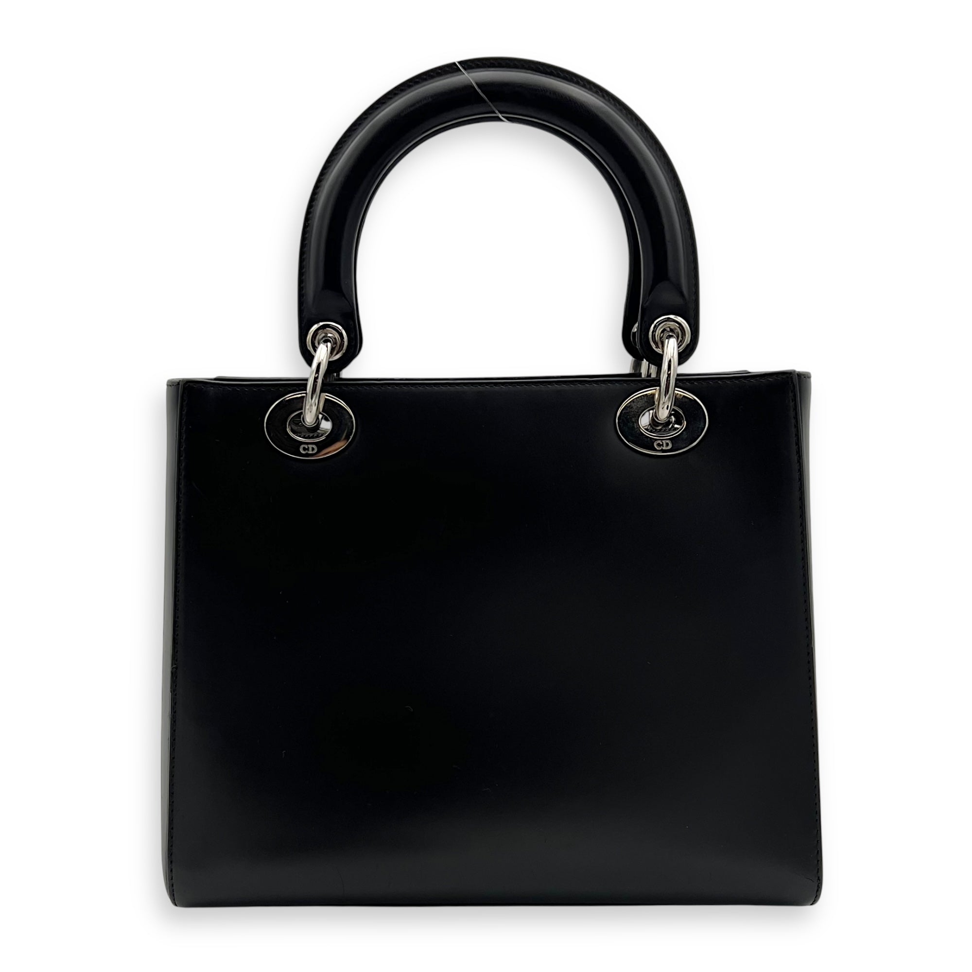 Lady Dior Medium Black Top Handle Bag in Calfskin, Silver hardware - Image 3